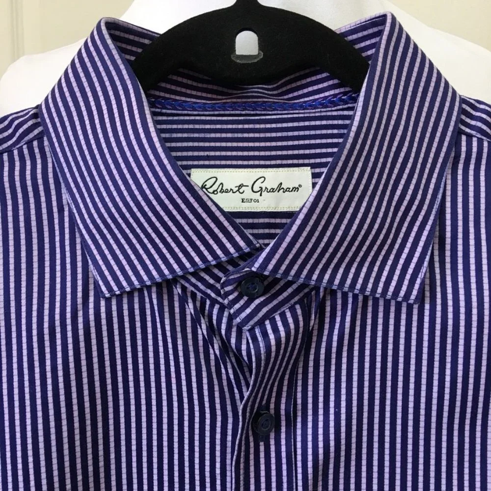 Robert Graham Men's Purple Striped Long Sleeve Button Front Shirt Size 17.5